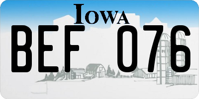 IA license plate BEF076