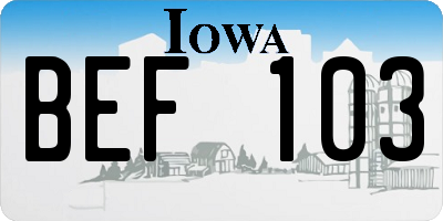 IA license plate BEF103