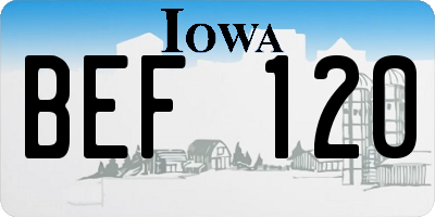 IA license plate BEF120
