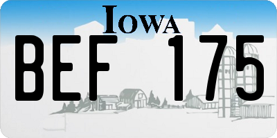 IA license plate BEF175