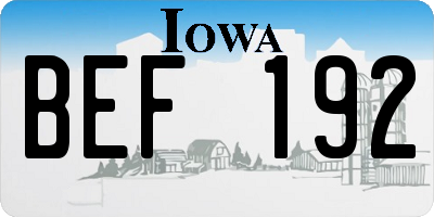 IA license plate BEF192