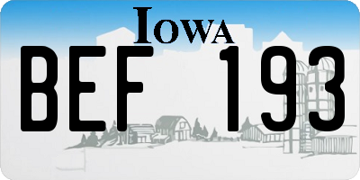 IA license plate BEF193