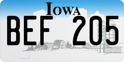 IA license plate BEF205