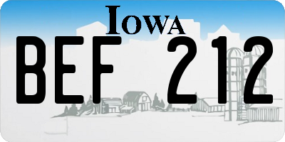 IA license plate BEF212