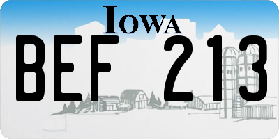 IA license plate BEF213