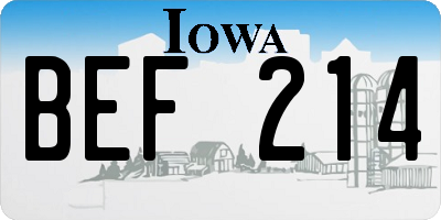 IA license plate BEF214