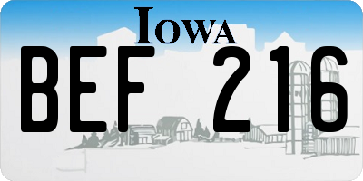 IA license plate BEF216