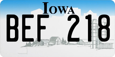 IA license plate BEF218