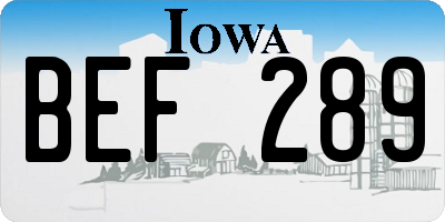 IA license plate BEF289