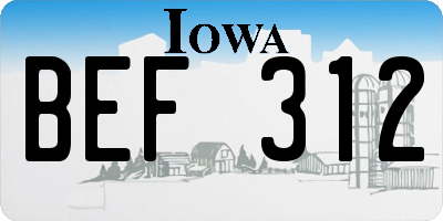 IA license plate BEF312