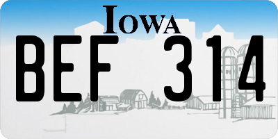 IA license plate BEF314