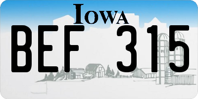 IA license plate BEF315