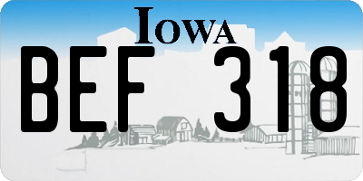 IA license plate BEF318