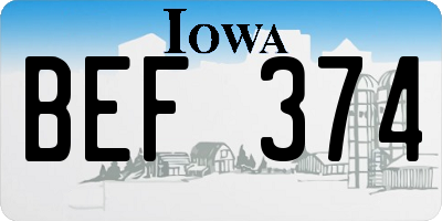 IA license plate BEF374