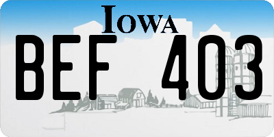 IA license plate BEF403