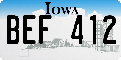 IA license plate BEF412