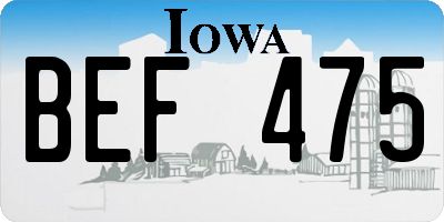 IA license plate BEF475