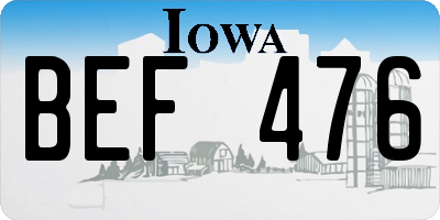 IA license plate BEF476