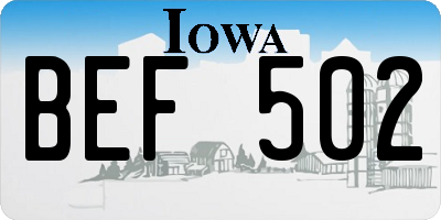 IA license plate BEF502