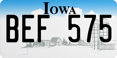 IA license plate BEF575