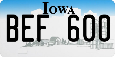 IA license plate BEF600