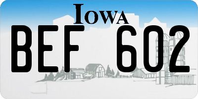 IA license plate BEF602