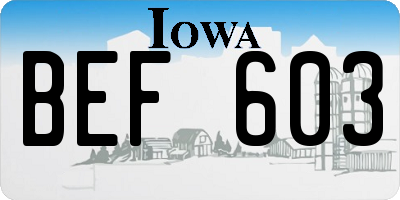 IA license plate BEF603