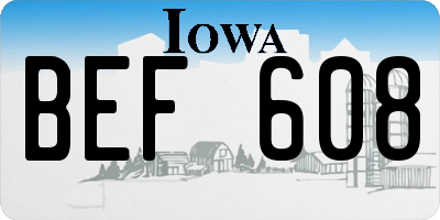 IA license plate BEF608