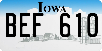 IA license plate BEF610