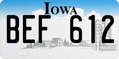 IA license plate BEF612