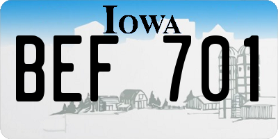 IA license plate BEF701