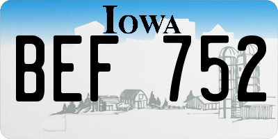 IA license plate BEF752