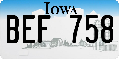 IA license plate BEF758