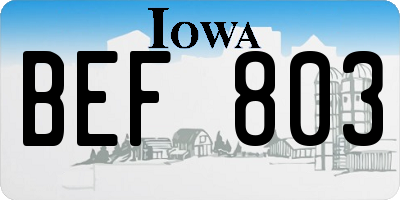 IA license plate BEF803