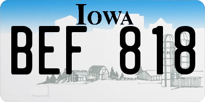 IA license plate BEF818