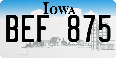 IA license plate BEF875