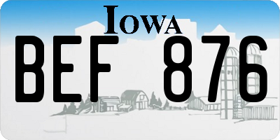IA license plate BEF876