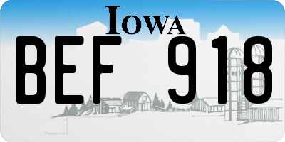 IA license plate BEF918