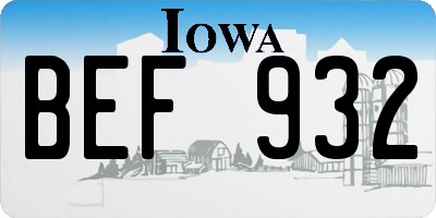 IA license plate BEF932