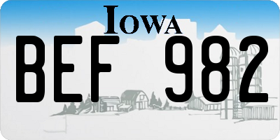 IA license plate BEF982