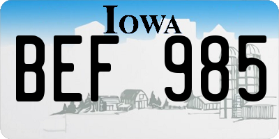 IA license plate BEF985