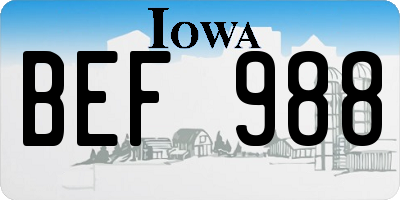 IA license plate BEF988