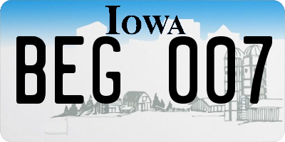 IA license plate BEG007