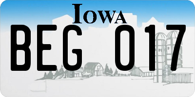 IA license plate BEG017