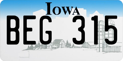 IA license plate BEG315