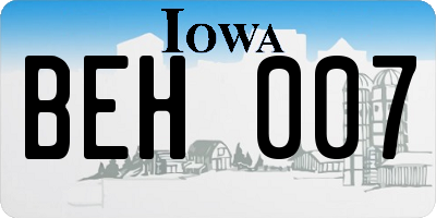 IA license plate BEH007