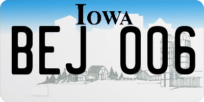 IA license plate BEJ006
