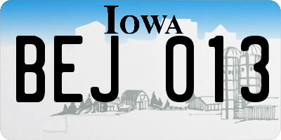 IA license plate BEJ013