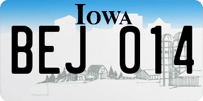 IA license plate BEJ014