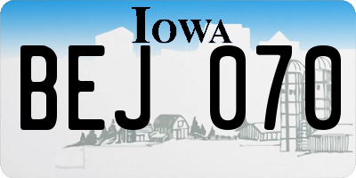 IA license plate BEJ070